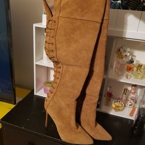 Size 8 Jessica Simpson camel thigh high heel boots